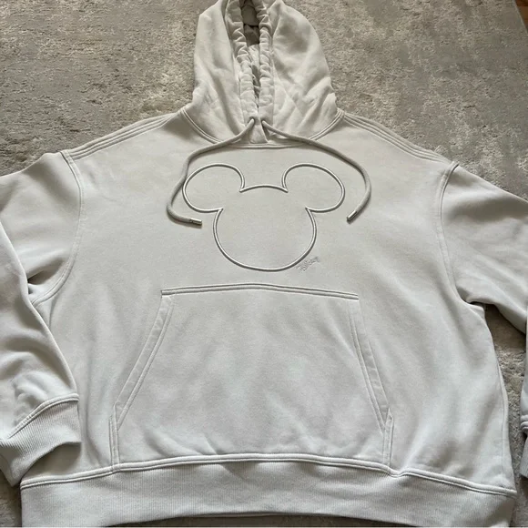 Disney Mickey Mouse H&M Cream Embroider Drawstring Hoodie With Pocket Size Large - Picture 5 of 11